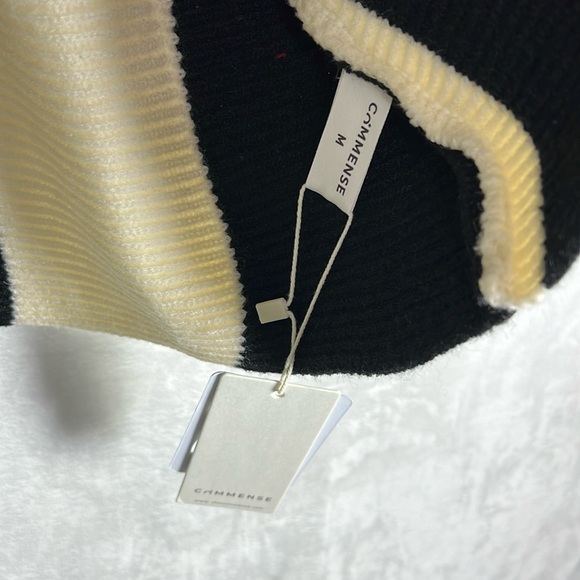 Commense Oversized Black White Red Bold Stripes Color Block Soft Knit Sweater - Picture 11 of 14